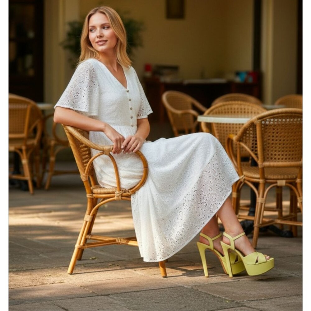 Light Yellow Strappy Platform Heels Stiletto Heel Platform - Picture 4 of 6